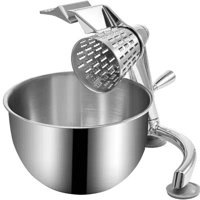 Vevor Rotary Cheese Grater Manual Vegetable Mandoline 2.5l Bowl 5 Cutting Cone In Silver