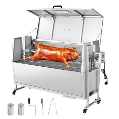 Vevor Rotisserie Grill 38w Bbq Outdoor Pig & Lamb Spit Roaster, Charcoal Spit Roaster With 132 Lbs Capacit In Silver