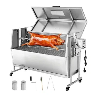 Vevor Rotisserie Grill 38w Bbq Outdoor Pig & Lamb Spit Roaster, Charcoal Spit Roaster With 132 Lbs Capacit In Silver