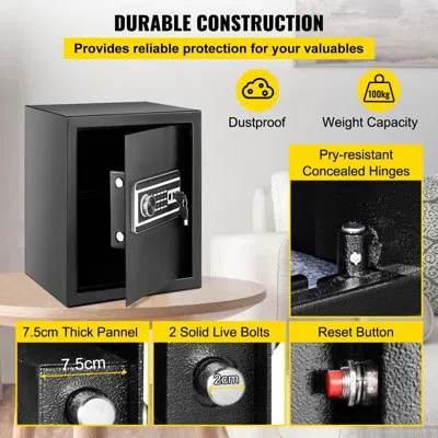 Vevor Safe Box, 1.7 Cu.ft Fingerprint Safe Box For Money With 2 Keys & Digital Keypad, Q235 Steel Safe Box In Black
