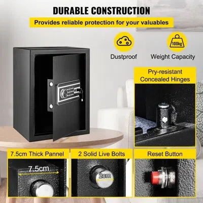 Vevor Safe Box, 2.1 Cu.ft Fingerprint Safe Box For Money With 2 Keys & Digital Keypad, Q235 Steel Safe Box In Black