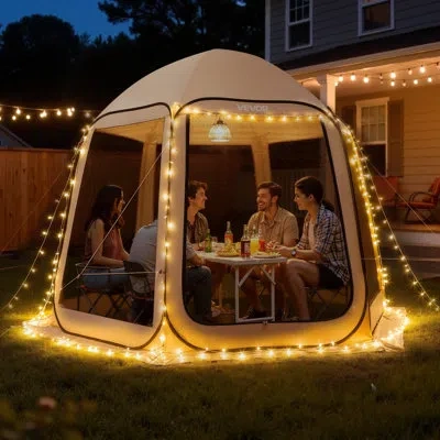 Vevor Screen House Tent, 10 X 9.2 Ft, 4-8 Person Pop Up Screen Tent, Portable Screened In Canopy With Carr In Beige