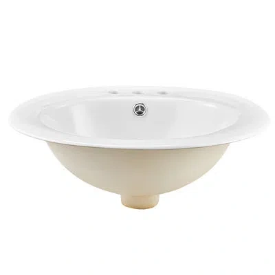 Vevor Semi Recessed Bathroom Sink, 19.09 X 16.73 Inch Oval White Ceramic Vessel Sink With Overflow Hole An In Satin