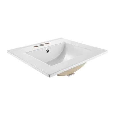 Vevor Semi Recessed Bathroom Sink, 20.08 X 18.31 Inch Rectangular White Ceramic Vessel Sink With Overflow  In Natural