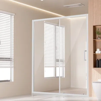 Vevor Semi-frameless Shower Door, 57.7-59 W X 70 H In, Shower Sliding Glass Door With 1/4 In(6mm) Clear Te In White