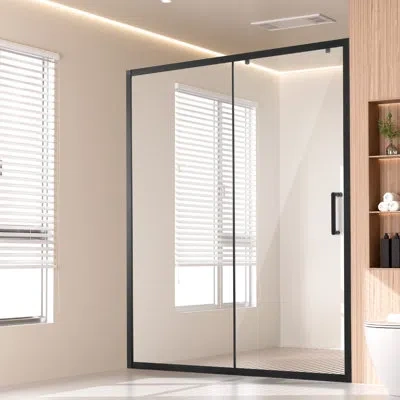 Vevor Semi-frameless Shower Door, 57.7-59 W X 70 H In, Shower Sliding Glass Door With 1/4 In(6mm) Clear Te In Black