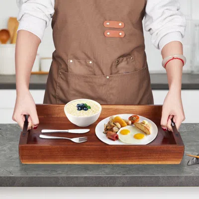 Vevor Serving Tray 17x12.2 Inch Acacia Food Serving Table Laptop Desk With Handles - Brown