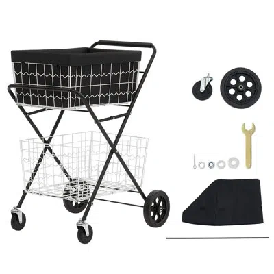 Vevor Shopping Cart 2-tier With Wheels Foldable For Grocery 88lbs Capacity, Heavy Duty Utility Cart With 2 In Black