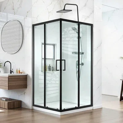 Vevor Shower Enclosure, 35 In. D X 35 In. W X 72 In. H, Framed Corner Double Sliding Shower Door With 1/4  In Black