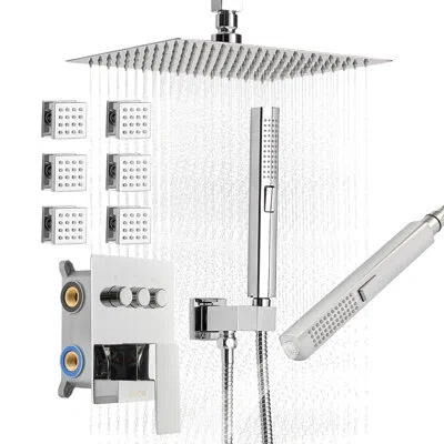 Vevor Shower Faucet Set, 10 Inch Ceiling Mount Rainfall Shower System With 6 Body Jets And 2 In 1 Handheld In Stainless Steel
