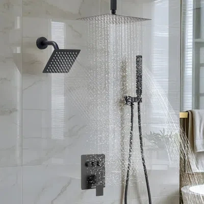 Vevor Shower Faucet Set, 10 Inch Ceiling Mount Rainfall Shower System With 6 Inch Wall Mount Head And 2 In In Matte Black