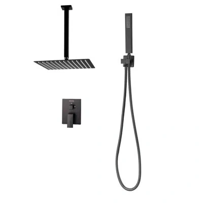 Vevor Shower Faucet Set 10" Square Rain Shower Head And Hand Set Matte Black In Stainless Steel