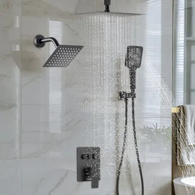 Vevor Shower Faucet Set, 12 Inch Ceiling Mount Rainfall Shower System With 6 Inch Wall Mount Head And 4 In In Matte Black
