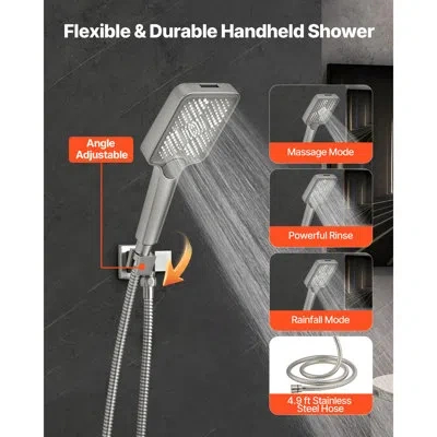 Vevor Shower Faucet Set, 12 Inch Ceiling Mount Rainfall Shower System With 6 Inch Wall Mount Head And 4 In In Silver