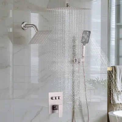 Vevor Shower Faucet Set, Ceiling Mount Rainfall Shower System With Wall Mount Head And 4 In 1 Handheld Spr In Brushed Nickel