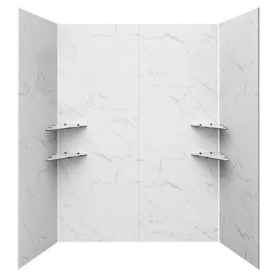 Vevor Shower Wall Panels, 60" W X 32" D X 80" H, 0.2" (5 Mm) Thick, 4-panel Waterproof Spc Shower Surround In Marble