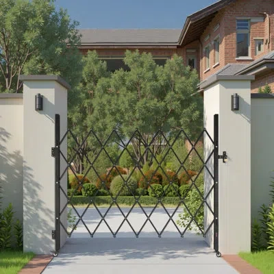 Vevor Single Folding Security Gate, Lockable Scissor Gate With 360° Swivel Casters, Outdoor Barricade Stee