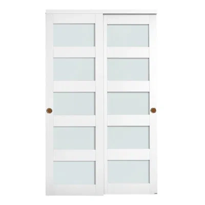 Vevor Sliding Closet Door 48"(double 25") X 80" 5-lite Frosted Glass Bypass Door In White