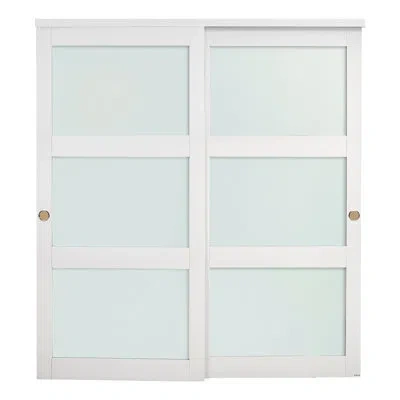 Vevor Sliding Closet Door 72"(double 37") X 80" 3-lite Frosted Glass Bypass Door In White