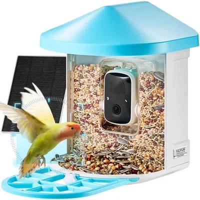 Vevor Smart Bird Feeder With Camera 2k Hd Ai Identify Bird Species Auto Capture In Blue