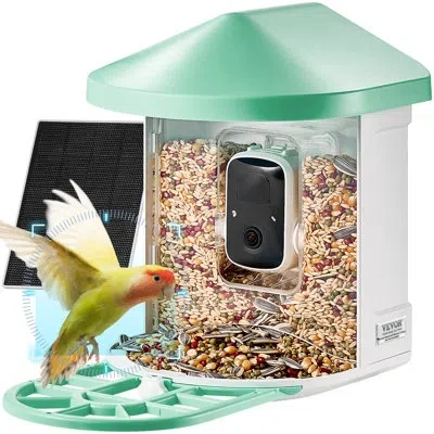 Vevor Smart Bird Feeder With Camera 2k Hd Ai Identify Bird Species Solar-powered In Green