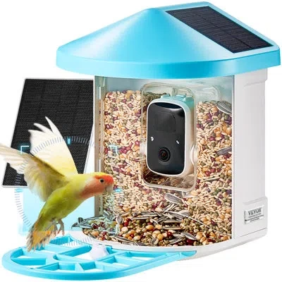 Vevor Smart Bird Feeder With Camera Ai Identify 10000+ Bird Specie Solar-powered In Blue