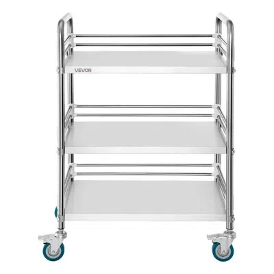 Vevor Stainless Steel Cart, 3-tier Rolling Lab Utility Cart With Lockable Wheels, Medical Serving Trolley  In Stainless Steel;silver
