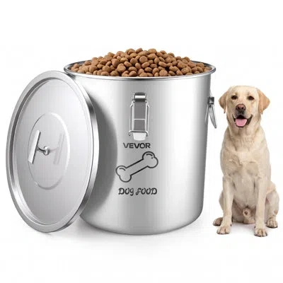 Vevor Stainless Steel Dog Food Storage Container 17 Lbs/5.28 Gal Capacity, For Living Room Kitchen, Airtig In Silver
