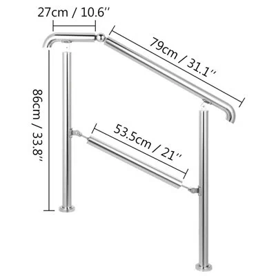 Vevor Stainless Steel Transitional Handrail Fit For Level Surface In Sliver