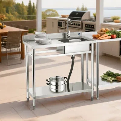 Vevor Stainless Steel Utility Sink, Free Standing Single Bowl Commercial Kitchen Sink With Faucet, 39.4 X 