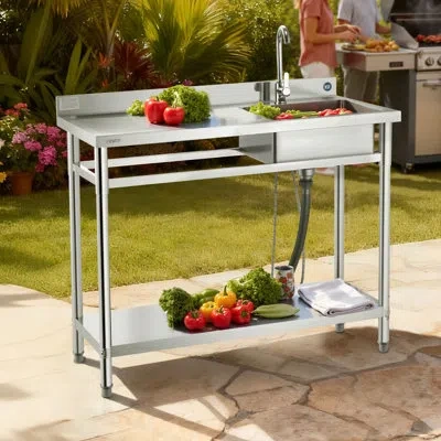 Vevor Stainless Steel Utility Sink, Free Standing Single Bowl Commercial Kitchen Sink With Faucet, Utility