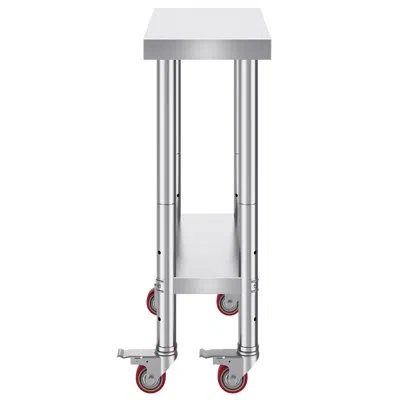 Vevor Stainless Steel Work Table 12 X 24 X 34 Inch, 700 Lbs Load Capacity With 4 Wheels, 3 Adjustable Heig In Silver