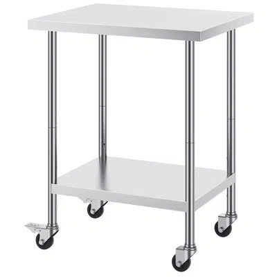 Vevor Stainless Steel Work Table 24 X 30 X 38 Inch, Featuring 4 Wheels, 3 Adjustable Height Levels, Heavy- In Silver