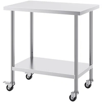 Vevor Stainless Steel Work Table 24 X 36 X 38 Inch, Featuring 4 Wheels, 3 Adjustable Height Levels, Heavy- In White
