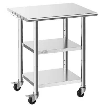Vevor Stainless Steel Work Table, 24x30 Inch Food Prep Table With 2 Shelves And Wheels, Commercial Kitchen In Silver
