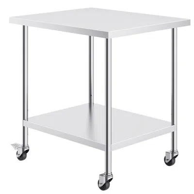 Vevor Stainless Steel Work Table 30 X 18 X 38 Inch, Featuring 4 Wheels, 3 Adjustable Height Levels, Heavy- In Silver