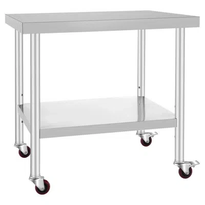 Vevor Stainless Steel Work Table 36 X 30 X 34 Inch, 700 Lbs Load Capacity With 4 Wheels, 3 Adjustable Heig In White
