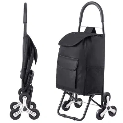 Vevor Stair Climber Trolley Dolly, 36l Folding Shopping Cart, Grocery Cart Trolley Laundry Stair Climbing  In Black