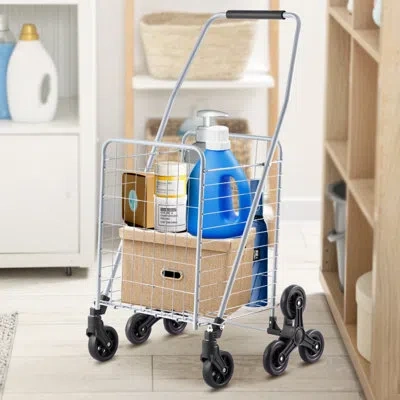 Vevor Stair Climbing Cart Foldable Shopping Cart 45l With Stair Climbing Wheels In Silver