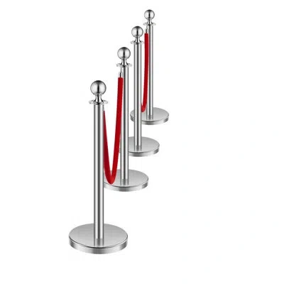 Vevor Stanchions And Velvet Ropes, Hollow Base With Stainless Steel Post, Red Velvet Ropes And Posts, Crow In Silver;red