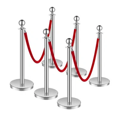 Vevor Stanchions And Velvet Ropes, Hollow Base With Stainless Steel Post, Red Velvet Ropes And Posts, Crow In Silver;red