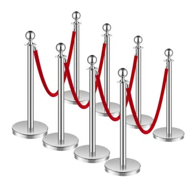 Vevor Stanchions And Velvet Ropes, Hollow Base With Stainless Steel Post, Red Velvet Ropes And Posts, Crow In Silver;red