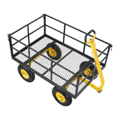 Vevor Steel Garden Cart, 1400 Lbs Heavy Duty Pullable Garden Wagon Yard Cart, 2 In 1 Outdoor Metal Utility In Yellow