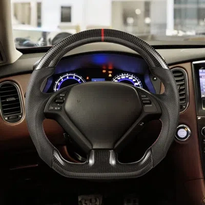 Vevor Steering Wheel For 2007-2013 Infiniti G37, Carbon Fiber Steering Wheel D-shaped Flat-bottom, Leather