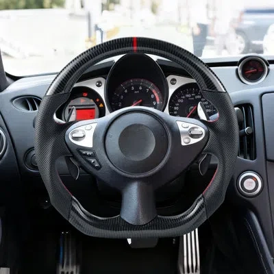 Vevor Steering Wheel For 2008-2020 Nissan 370z, Carbon Fiber Steering Wheel D-shaped Flat-bottom, Leather 