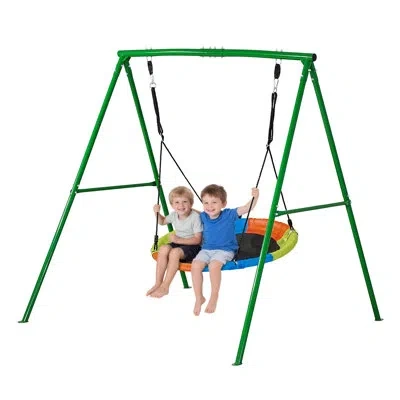 Vevor Swing Set For Backyard, 40 In Saucer Swing Seat With Heavy Duty A-frame Metal Stand, 440 Lbs Load Ca In Green