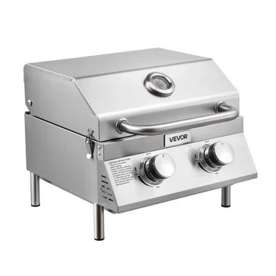 Vevor Tabletop Gas Grill 2-burner Portable Propane Grill Stainless Steel Outdoor In Silver