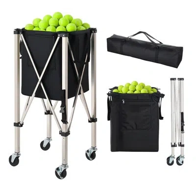 Vevor Tennis Ball Hopper, Holds 200 Tennis Balls, Foldable Pickleball Basket Cart With Wheels For Easy Pic In Black