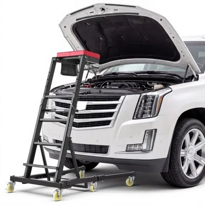 Vevor Top Automotive Creeper 48"-76" Adjustable With Folding Mechanical Arm, Foldable High Top Engine Cree In White