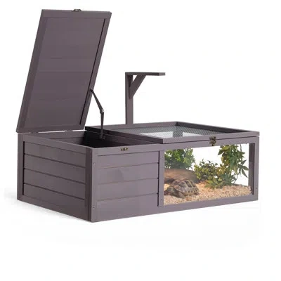 Vevor Tortoise Habitat 2-room Wooden Tortoise House With Pull-out Tray, For Small Animals Indoor Outdoor,  In Animal Print